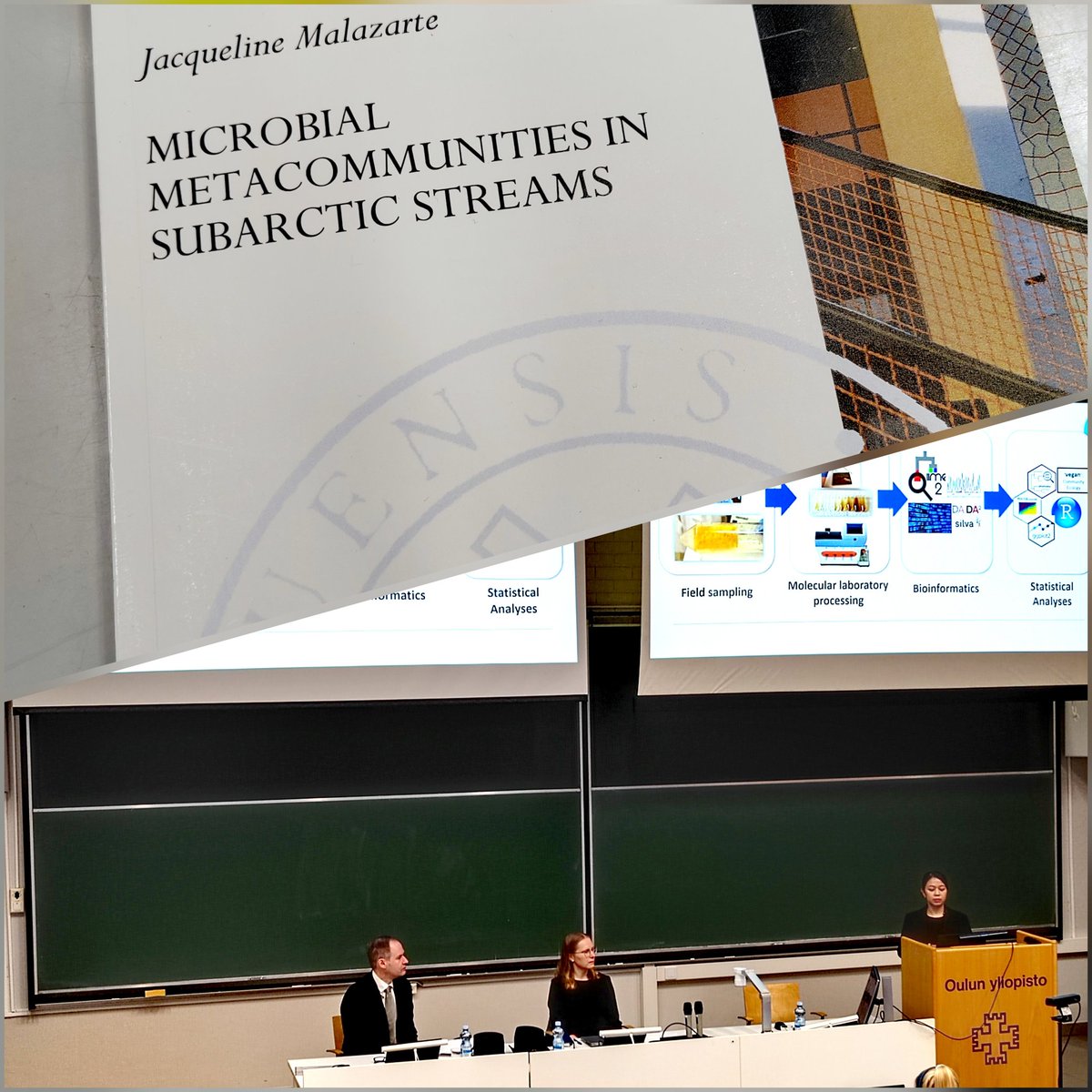 Uutta tutkimustietoa pohjoisten virtavesien bakteeriyhteisöjen rakentumisesta! - <a href="/j_malazar/">Jacqueline Malazarte</a> väitöskirja tarkastetaan tänään <a href="/UniOulu/">University of Oulu</a>. Kunnia ohjata tätä yhdessä @KLHuttunen  &amp; #TimoMuotka kanssa. Vastaväittäjänä <a href="/soininen_janne/">Janne Soininen</a>. <a href="/StreamUnioulu/">Stream Ecology UniOulu</a> juhlii tänään 🥳🥳🥳!