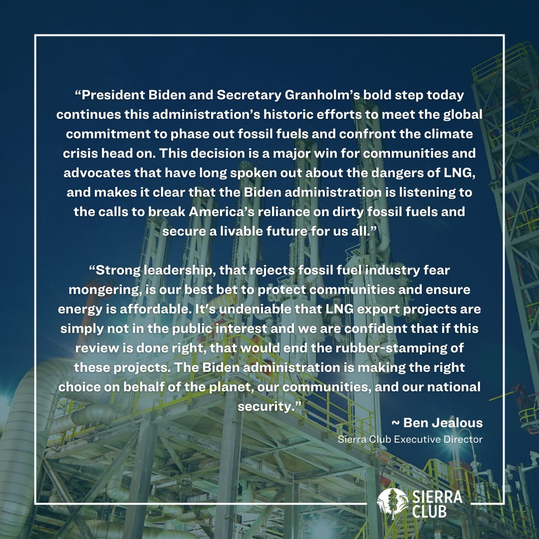 HUGE NEWS! <a href="/POTUS/">President Donald J. Trump</a> <a href="/SecGranholm/">Secretary Jennifer Granholm</a> have taken bold and historic action to #StopLNG

sierraclub.org/press-releases…