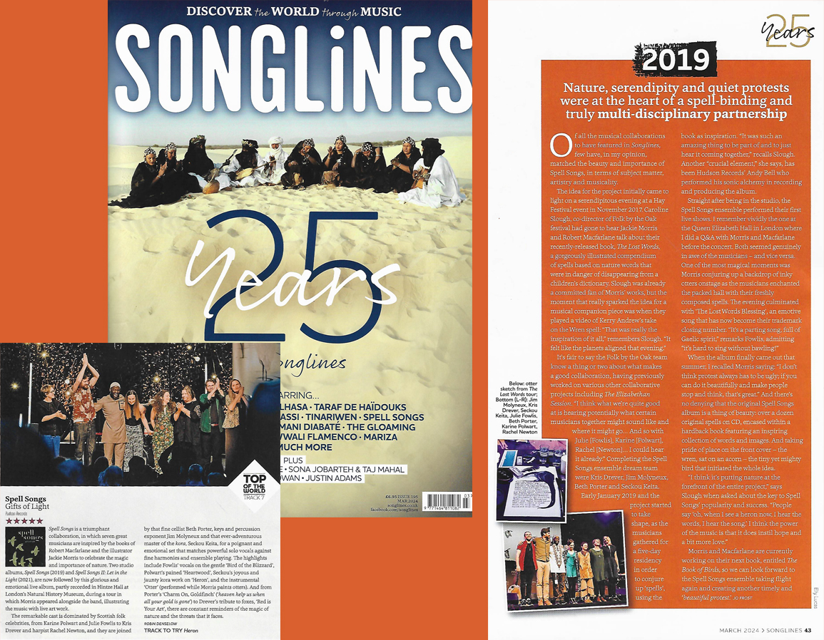 So much delight today as we opened @SonglinesMag 's 25th Anniversary Issue💚 We're featured as the 2019 highlight, awarded a 5* review for Gifts Of Light, & Bird of the Blizzard is a #TopOfTheWorld track on their CD! ✨ ‘A triumphant collaboration’ ✨ @SonglinesMag 🙏😊