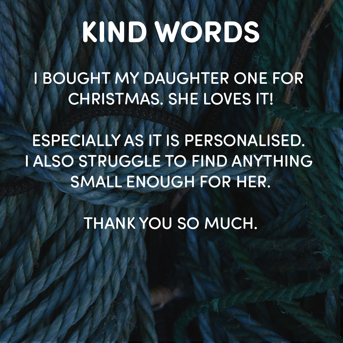 Kind Words

'I bought my daughter one for Christmas. She loves it! Especially as it personalised. I also struggle to find anything small enough for her. Thank you so much'

#ecogift #ecopresent #sustainablepresents #sustainablegifts #sustainablegift #sustainablegiftsuk #seagift