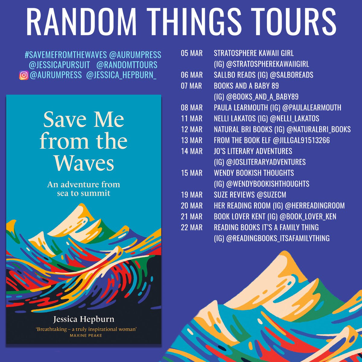 Random Things Tours 🇺🇦 (@randomttours) on Twitter photo Delighted to work with <a href="/aurumpress/">Aurum</a> on the #RandomThingsTours Blog Tour for #SaveMeFromTheWaves by <a href="/JessicaPursuit/">Jessica Hepburn</a>
Begins 05 March
<a href="/SuzeCM/">Suze Clarke-Morris</a> Delighted to work with <a href="/aurumpress/">Aurum</a> on the #RandomThingsTours Blog Tour for #SaveMeFromTheWaves by <a href="/JessicaPursuit/">Jessica Hepburn</a>
Begins 05 March
<a href="/SuzeCM/">Suze Clarke-Morris</a>