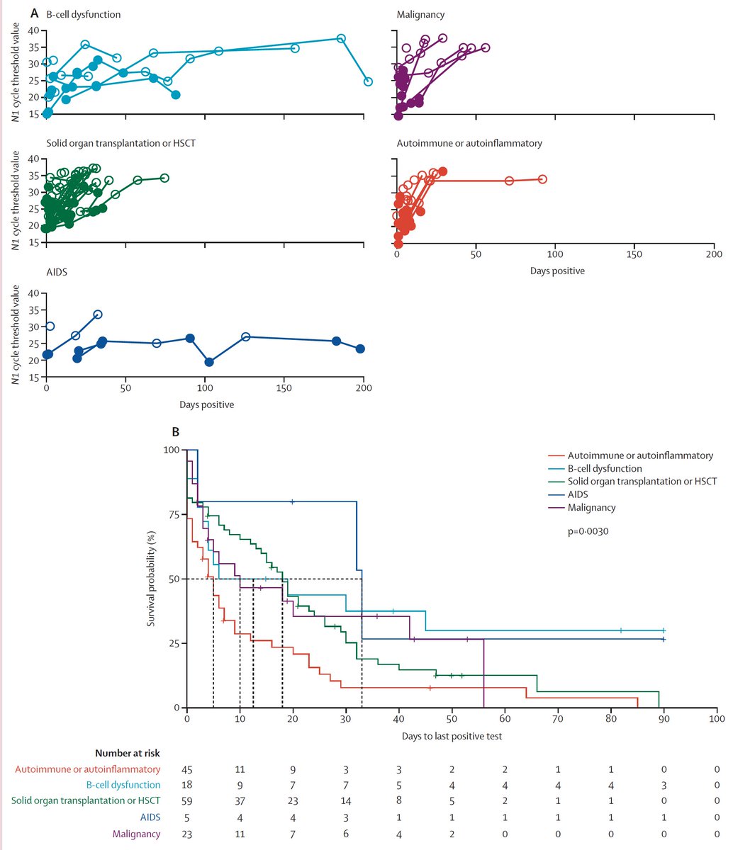 EricTopol's tweet photo. Immunocompromised individuals can have prolonged shedding of #SARSCoV2; 5 of 156 individuals, PCR + > 56 days, had in vivo🦠evolution with multiple spike and non-spike mutations
https://t.co/mfVGWmHYNL @LancetMicrobe https://t.co/WPQmPcPPIo