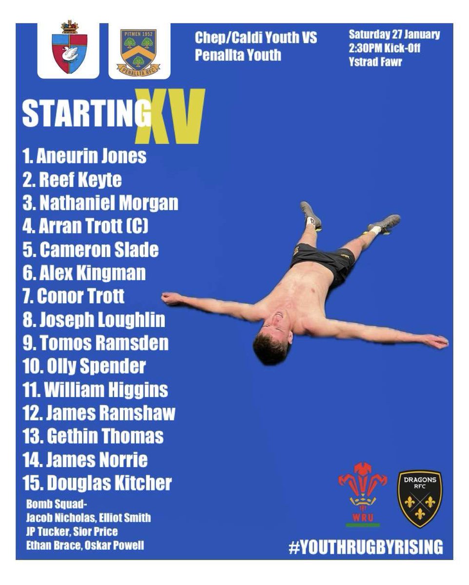 Starting XV for Caldicot/Chepstow youth’s away match vs Penallta youth

27/01/2023 AWAY 

<a href="/CaldicotRFC/">Caldicot Rugby</a> <a href="/CHEPSTOWRFC/">CHEPSTOW RUGBY CLUB</a>