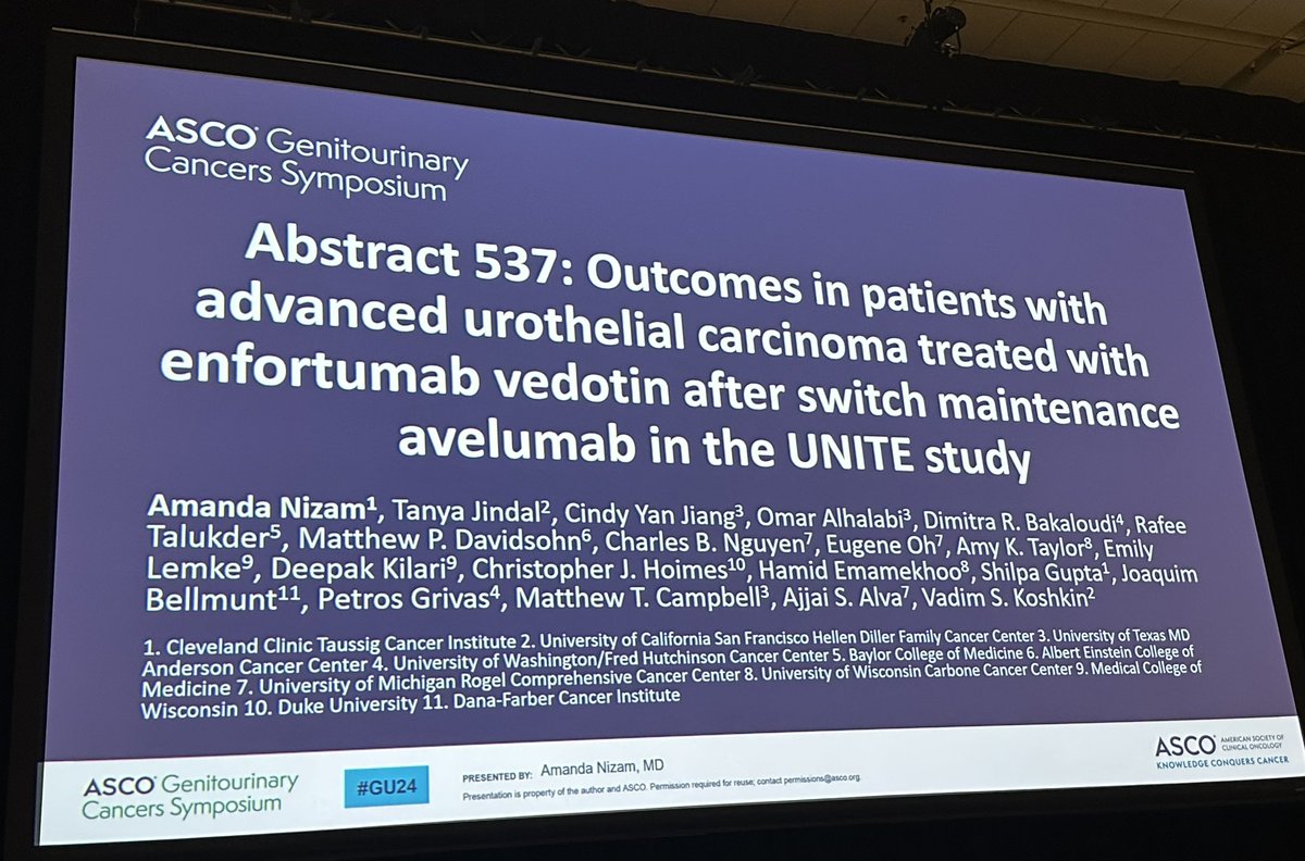 CParkMD's tweet photo. โญ๏ธOutstanding UNITE study discussion by @AmandaNizamMD. Study discussed EV after platinum chemo and switch maint avelumab in Urothelial Cancer
๐ORR 51%
๐PFS 7.0 mod
๐OS 13.3 mos
@PGrivasMDPhD @koshkin85 @shilpaonc @rafee_talukder @jamecancerdoc https://t.co/6nfQhG5leS