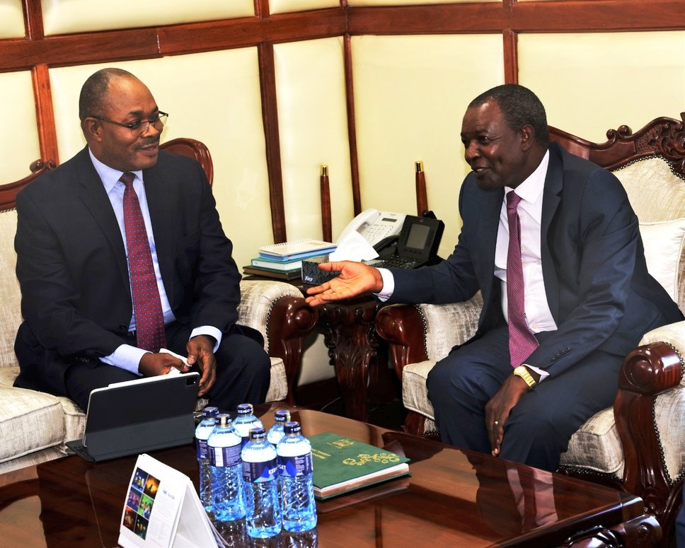 KeTreasury's tweet photo. 2/2. Others who attended the meeting between the CS @ketreasury and the SG @AfDB _Group @VincentNmehiel1 were PS, @Kiptoock and Planning PS @JBMuhati .  The CS called for collaborative effort to ensure the success of this significant event. 🤝🇰🇪 #AfDBINKENYA https://t.co/x6KWSJNFgu