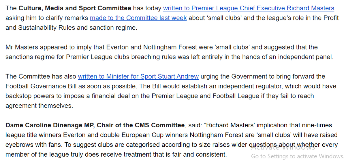 martynziegler's tweet photo. DCMS select committee writes to PL chief Richard Masters over his "implication" that Everton and "Nottingham Forest" are small clubs: https://t.co/naErKizFI0