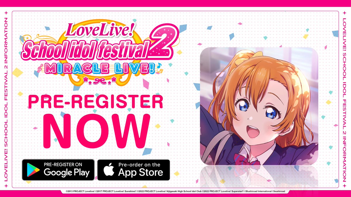 lovelive_SIF_GL's tweet photo. Thank you for the wait~
Google Play Store Pre-registration has also started

【Pre-registration Notice】
Pre-register now!
Google: https://t.co/9fUhXoybNY
Apple: https://t.co/MstK3Yxgqv https://t.co/bcbUO1GkH7