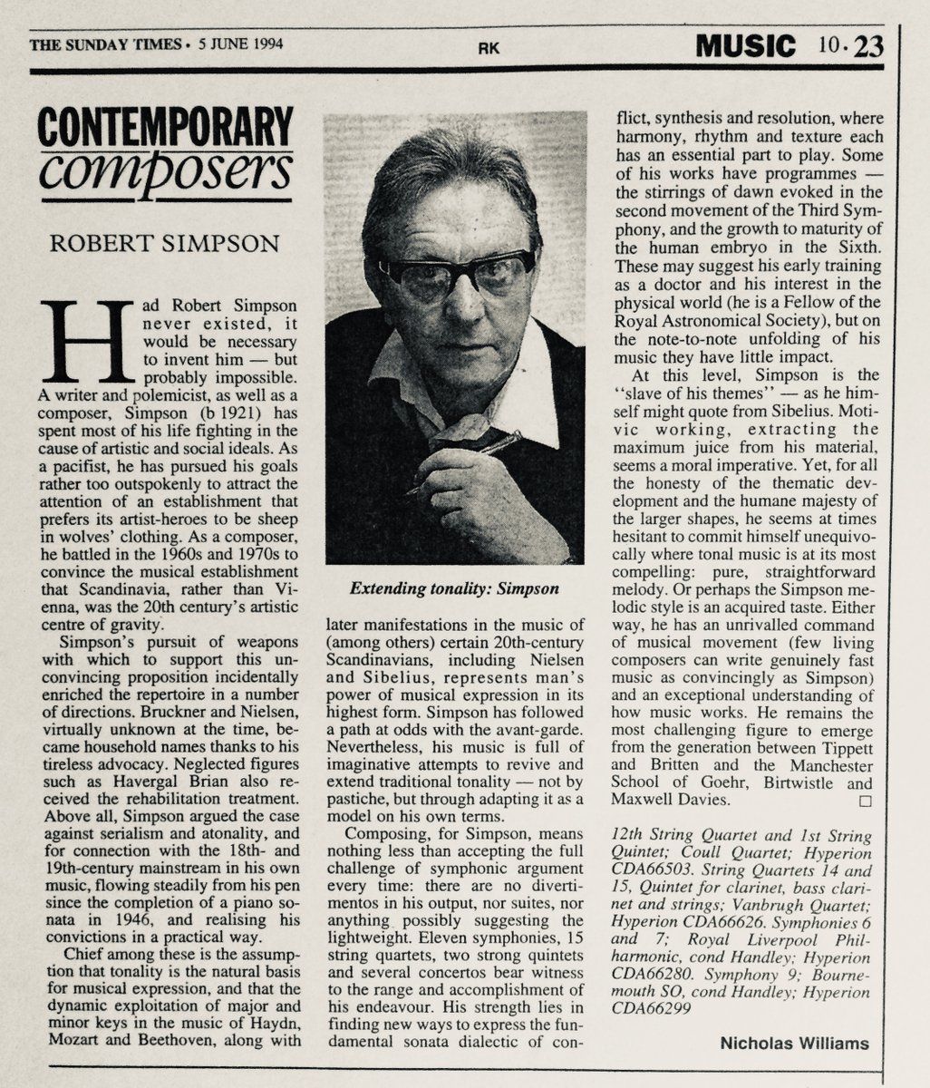 Next: 'Had Robert Simpson never existed, it would be necessary to invent him - but probably impossible.' More of the Sunday Times 'Contemporary Composer' series. 5 June 1994.