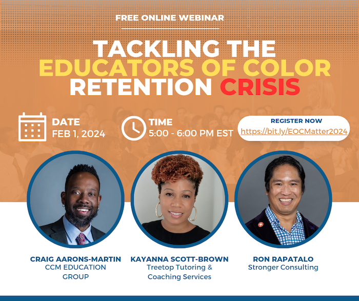 Check out this upcoming webinar on ‘Tackling the Educators of Color Retention Crisis’ on February 1st, at 5pm. Engage with leading experts and discover actionable strategies to support and retain educators of color. Register now! #DiversityInEducation k12leaders.com/events/tacklin…