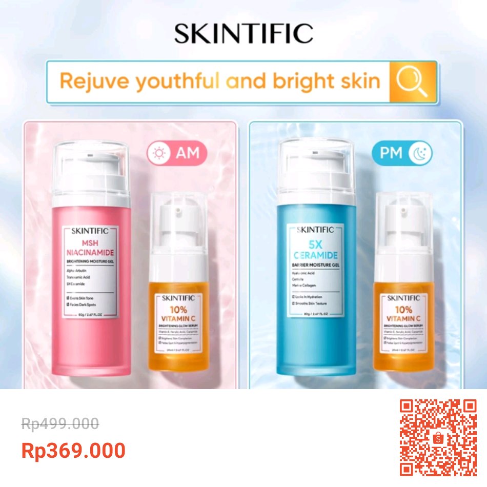 PangananS's tweet photo. Temukan dan dapatkan [Rejuve Youthful &amp; Bright Skin] Skintific 2pcs Glowing Day &amp; Night Vitamin C Skincare Kit Untuk Mencerahkan Vitamin C Brightening Glow Serum + 5X Ceramide Barrier Moisture Gel 80g/MSH Niacinamide Brightening Moisture Gel 80g https://t.co/MQA9Pf6b8T #ShopeeID https://t.co/kx4W0sLkRf