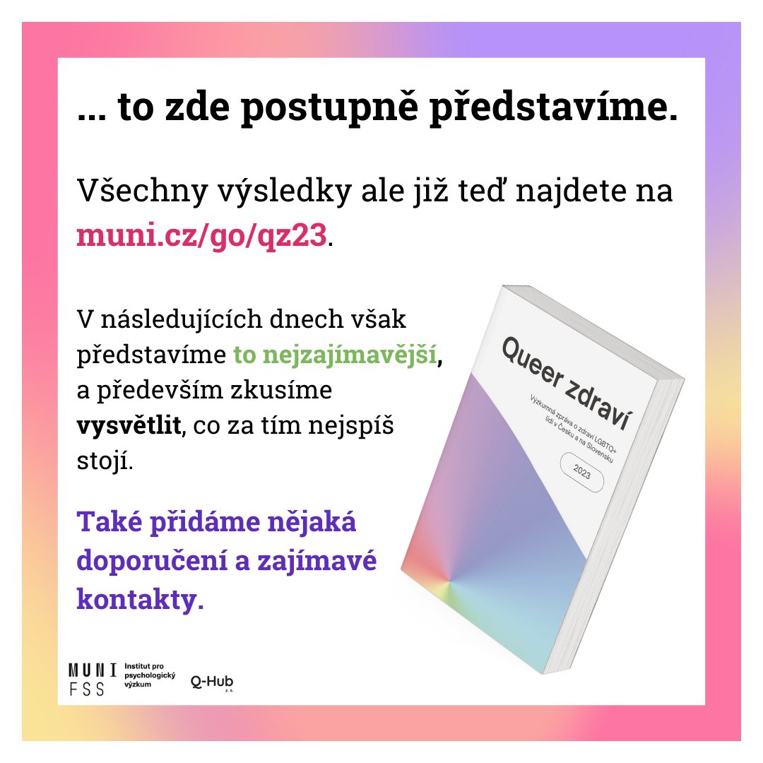 q_hubCZ's tweet photo. 🔥 Co jsme dělali*y v roce 2023 a co z toho vzešlo?
🎉 Máme velkou radost, že jsme 24. ledna vydali*y velkou výzkumnou zprávu, která je volně dostupná na https://t.co/5l0FRd4y3Y.
🌈 Shrnuje výsledky největšího průzkumu zdraví LGBTQ+ dospělých v naší zemi.
@inpsy_muni @MUNI_FSS https://t.co/3ZysPVAuE3