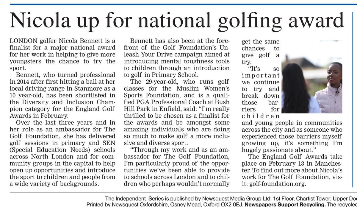 Bush Hill Park GC (@bushhillparkgc) on Twitter photo Great to see <a href="/nicolagolfer/">Nicola Bennett Official</a>'s efforts to break down the barriers in golf being recognised. A Diversity & Inclusion Champion finalist for the <a href="/EnglandGolf/">England Golf</a> 2024 Awards next month.
#Diversity #DiversityAndInclusion <a href="/Middlesex_Golf/">Middlesex Golf</a> Great to see <a href="/nicolagolfer/">Nicola Bennett Official</a>'s efforts to break down the barriers in golf being recognised. A Diversity & Inclusion Champion finalist for the <a href="/EnglandGolf/">England Golf</a> 2024 Awards next month.
#Diversity #DiversityAndInclusion <a href="/Middlesex_Golf/">Middlesex Golf</a>