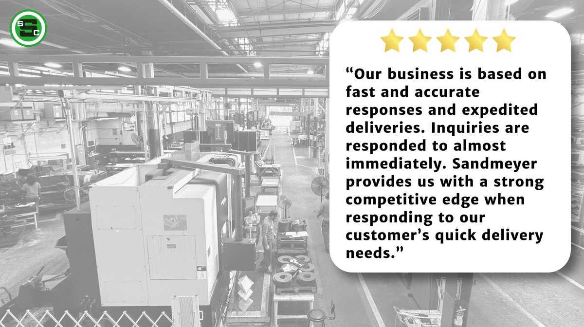 SandmeyerSteel's tweet photo. Speed, precision, and a competitive edge - that's the promise we deliver on. Our customers experience the difference with every expedited delivery. Don't just take our word for it, hear it from them! https://t.co/27y61M9aJv https://t.co/iwG603Lxbe