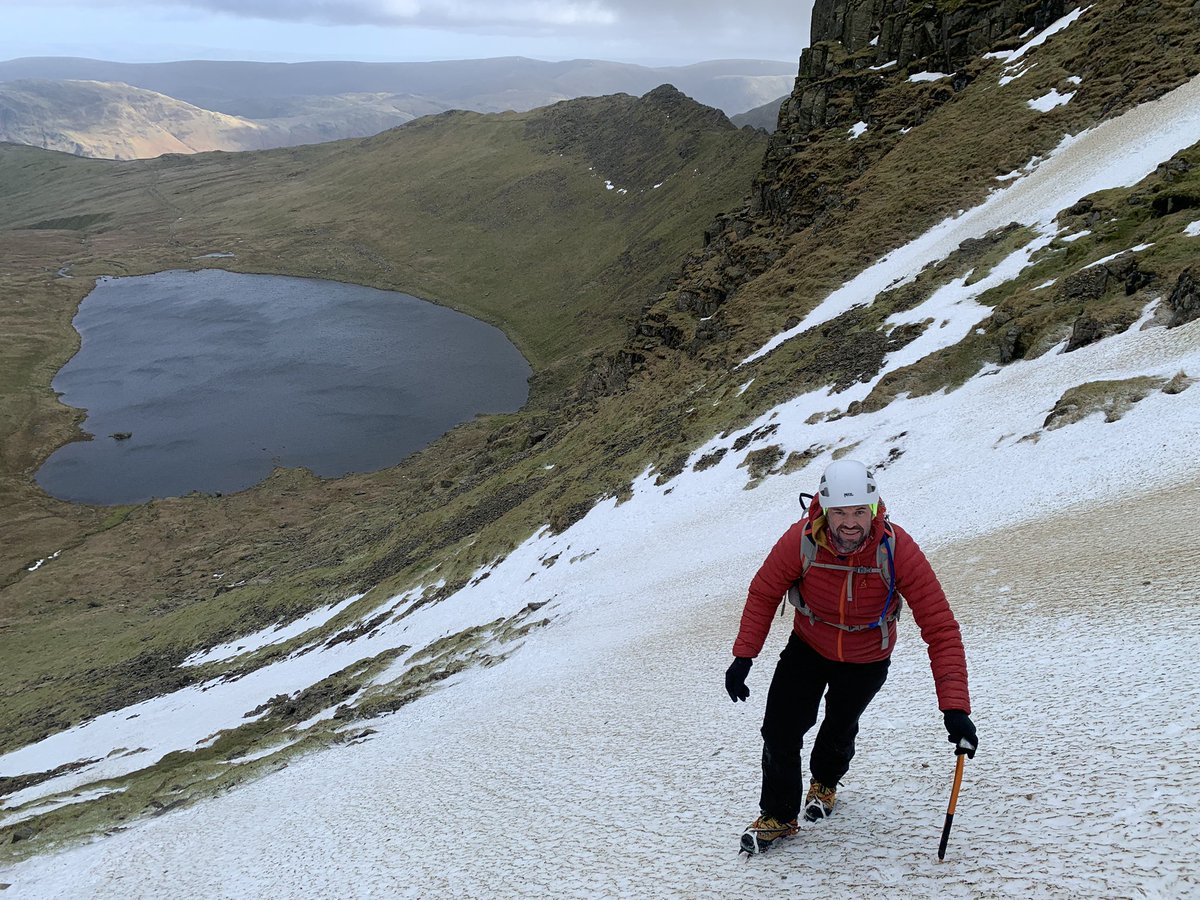LakesWeather's tweet photo. Today’s #winterskills guests Mark and Jason enjoying some hard névé high above #RedTarn. A serious place to be in the current conditions on not for the faint hearted! #beadventuresmart https://t.co/qX2MnjX4nj