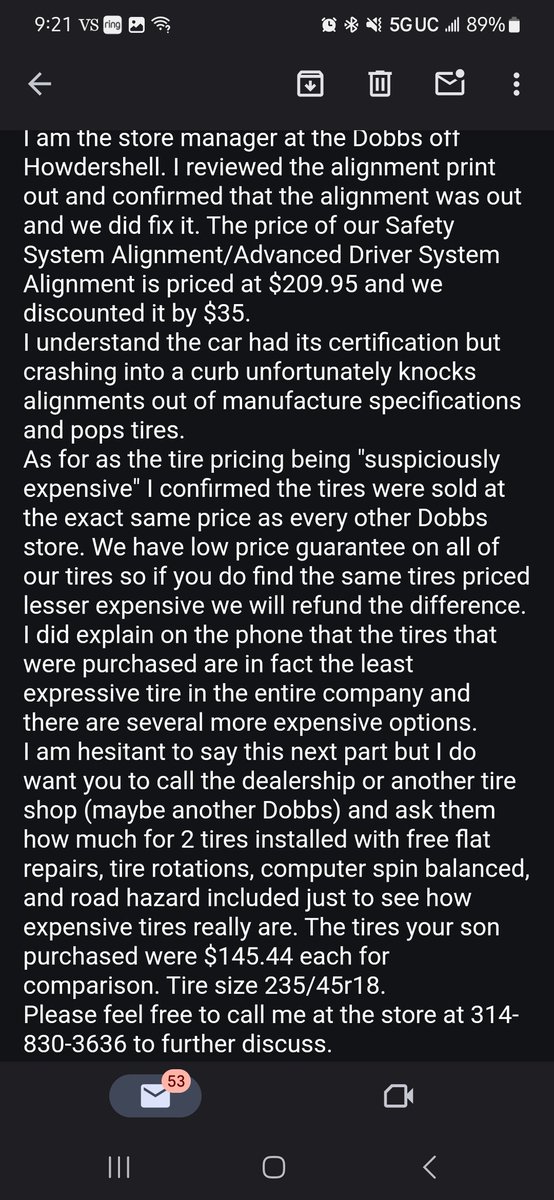 Kympocalypse's tweet photo. @dobbs
Get your managers, y'all. This mofo told me to call other shops. So I did. Found tires installed for $100 and alignment my son probably didn't need for $55 less. Learn to leave ppl alone. https://t.co/F78fkMATbo