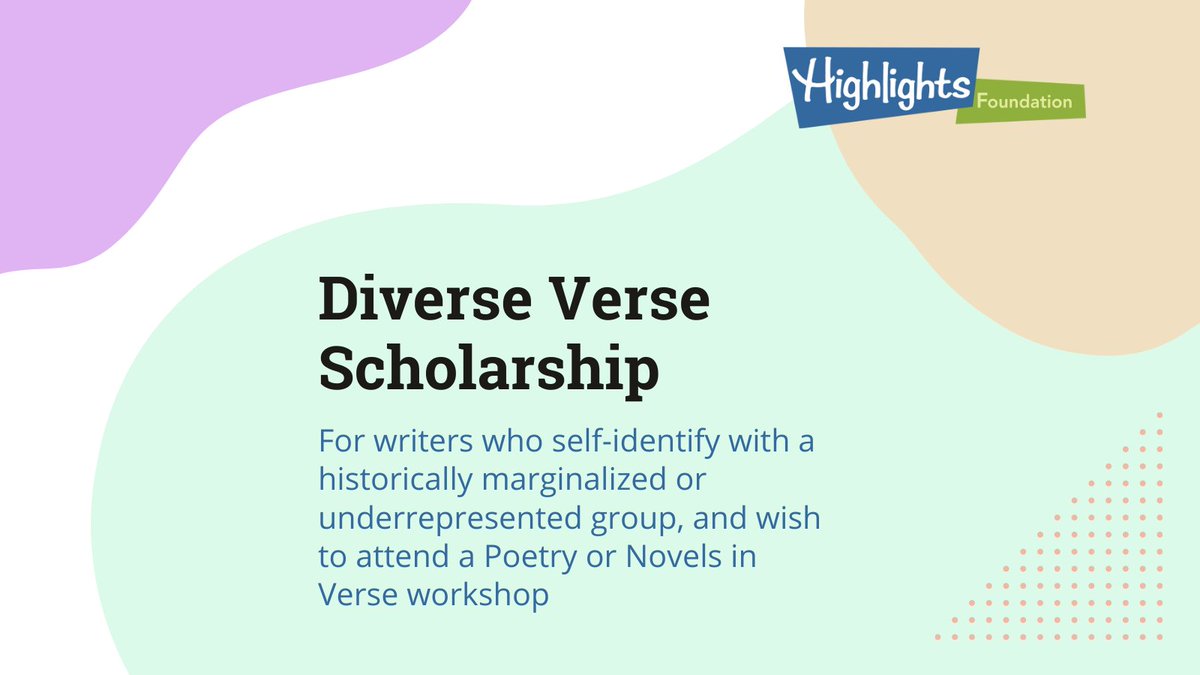 Applications are now open @HighlightsFound for the #DiverseVerse scholarship for #poets from marginalized/underrepresented groups who want to attend a #poetryworkshop or #writingretreat with a #poetrycommunity or a #versenovelworkshop: highlightsfoundation.org/diverse-verse-… #diverseverse