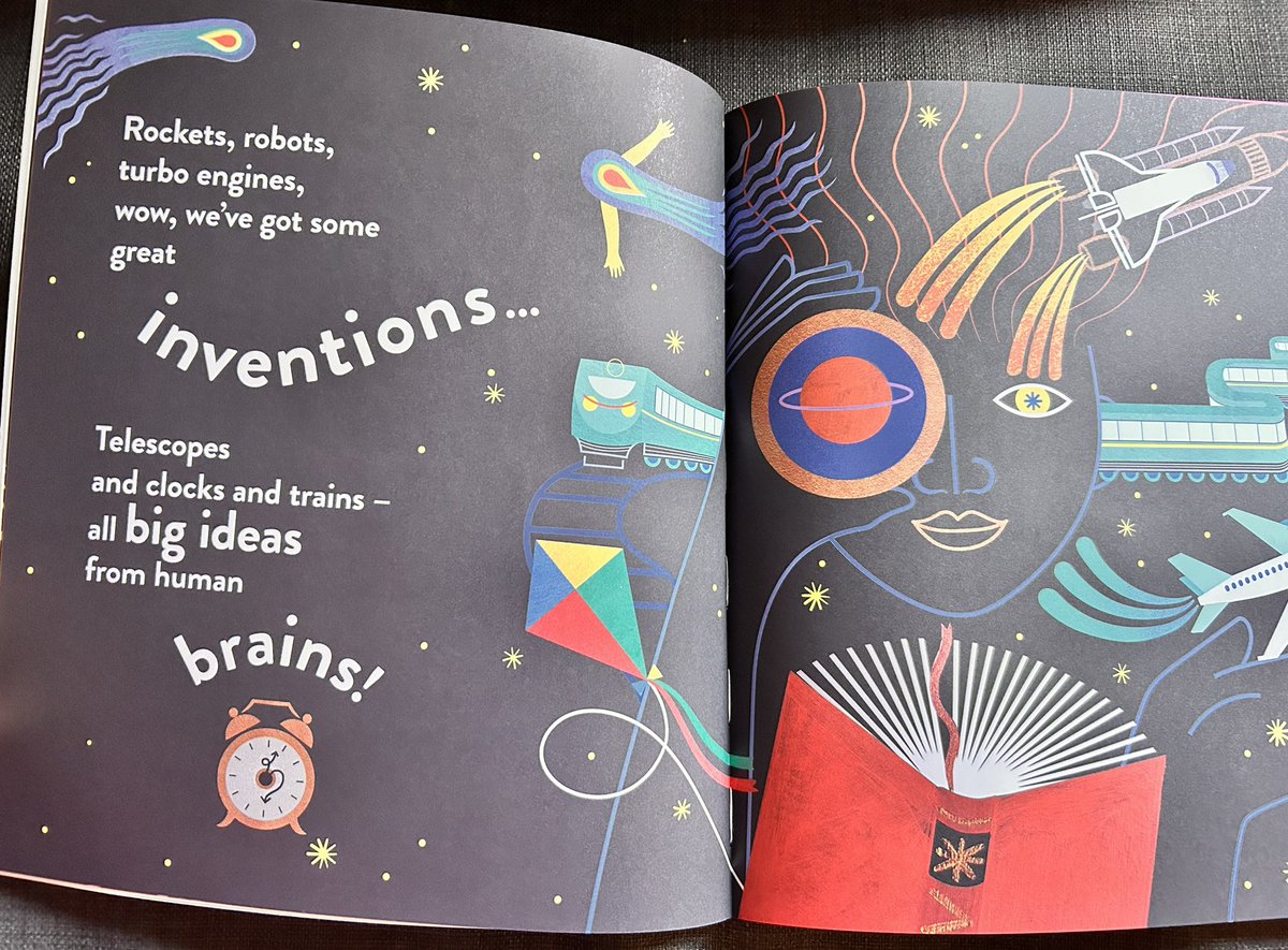 Have you seen this brand new title from @jamescarterpoet?! I love this brilliant series which seamlessly blends poetry and non-fiction. #OnceUponABigIdea takes readers on a journey through time, marvelling at humankind’s biggest inventions. Illustrated by @margauxcarpenti ⚙️🪁🛞