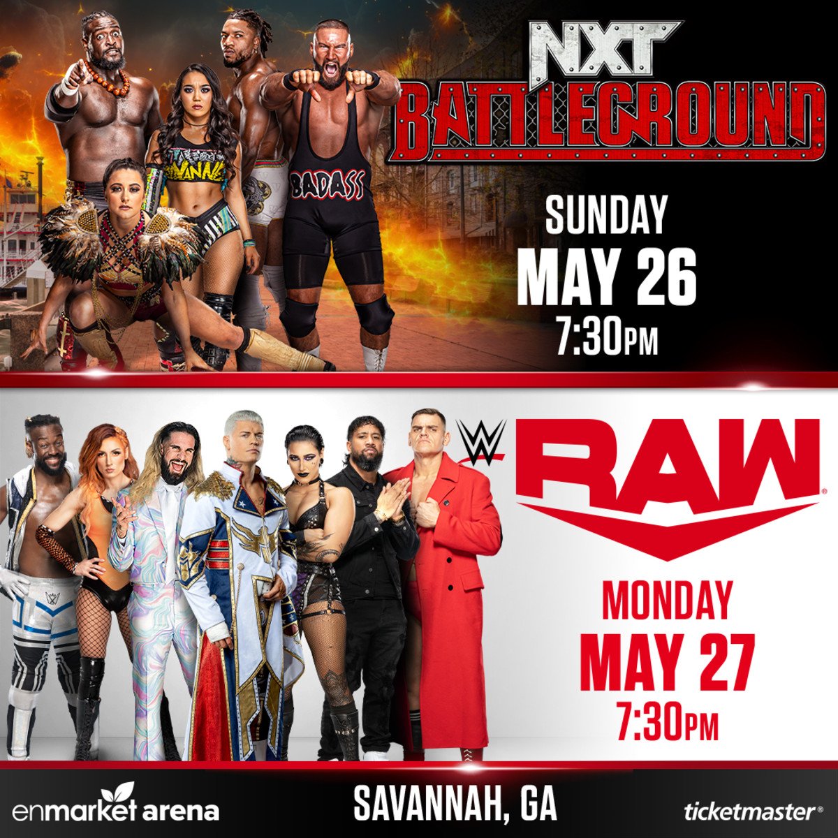 NXT Battleground is set to take place in Savannah, Georgia on May 26 as well as Raw being in the same place on May 27
