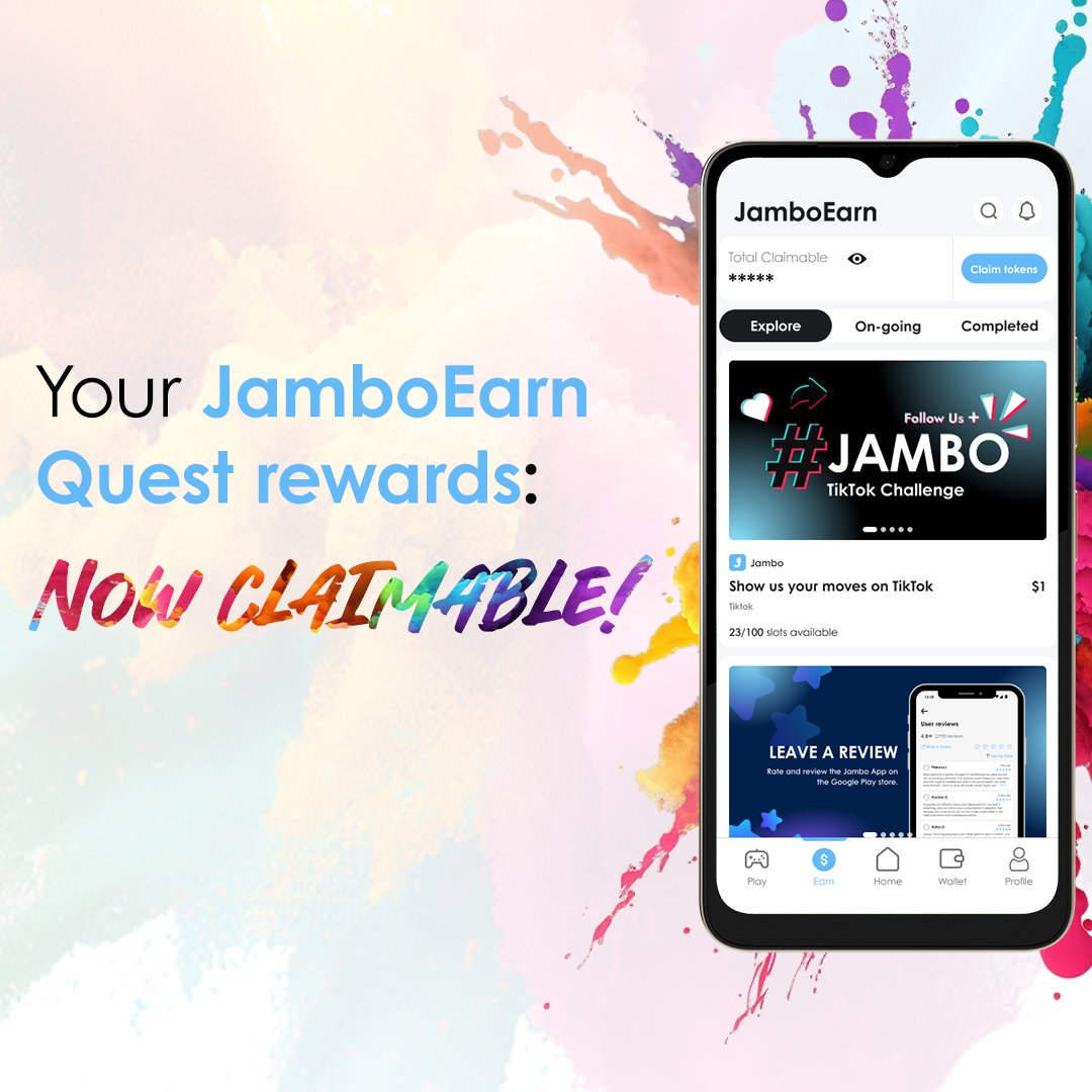 JamboTechnology's tweet photo. 🔥 Get ready to seize your JamboEarn rewards! 🚀 Embark on the adventure with just 5 simple steps:
1. Open JamboApp 🌟
2. Navigate to 'Earn' 💼
3. Review 'Completed' tasks ✔️
4. Discover an available quest 🏆
5. Secure your well-deserved reward! 💸
#JamboEarn #FridayRewards https://t.co/lRjzhthfUs