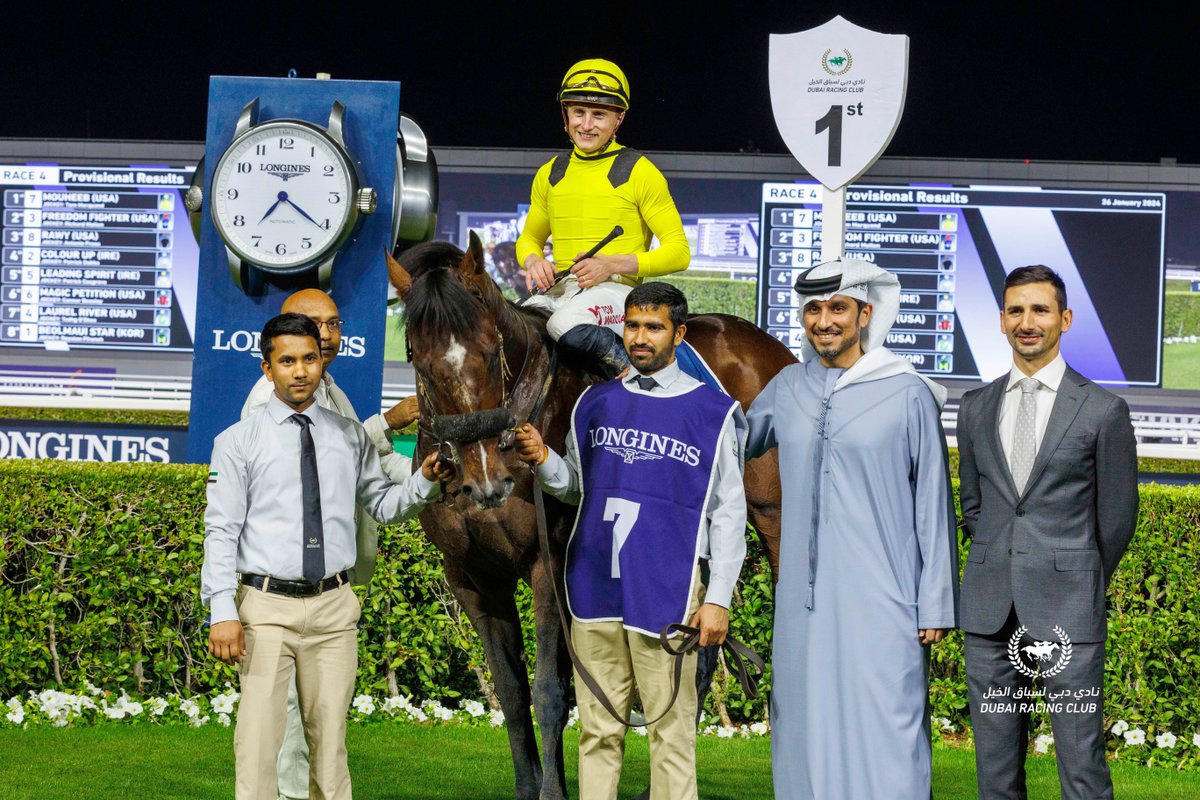 Mouheeb leaves his rivals in his wake in the Group 3 Al Shindagha Sprint [presented by Longines] ridden to perfection by Tom Marquand and conditioned by Jebel Ali Stables' resident trainer Michael Costa.