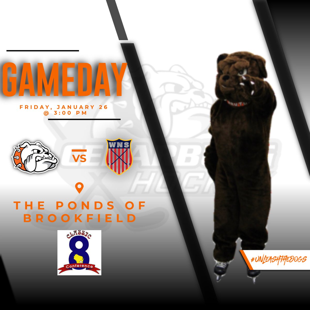 CHSBulldogPuck's tweet photo. GAME DAY: The Bulldogs travel to the Ponds of Brookfield to take on WNS in a Classic 8 matchup starting at 3 PM. https://t.co/oylNpYwxtK