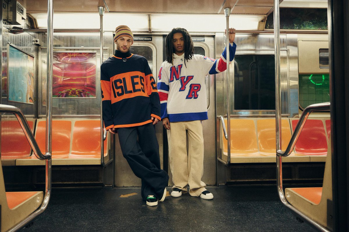 NHL's tweet photo. Battle of NY 🚉

The @NYIslanders and @NYRangers will skate for bragging rights and two points in their @adidas 2024 NHL #StadiumSeries jerseys outdoors in the Meadowlands. https://t.co/HB8vKlKJEQ