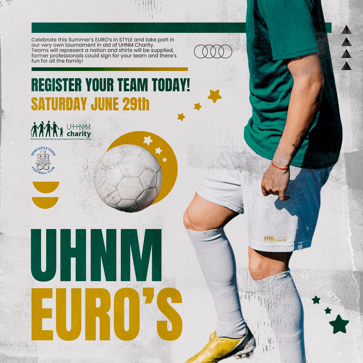 NewcastleTownFC's tweet photo. 🏆 In a first of it's kind event for UHNM Charity, we're officially launching our @UHNMCharity Euro's event.

With 24 teams going head to head in a EURO style format, at Roe Lane and with us hosting.

⚽ Book your teams place at https://t.co/frmhzIMiZR https://t.co/tQjUcxnBly