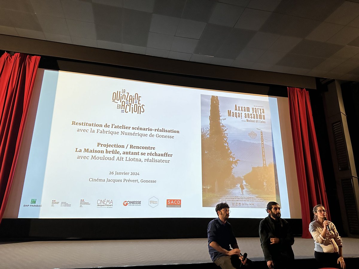 On a eu l’occasion de voir les réalisations de nos jeunes sur grand écran et ensuite le superbe court métrât de Mouloud Aït L’iota « La maison brûle, autant se réchauffer ». 
C’est le premier film/court métrage en kabyle au Festival de Cannes !