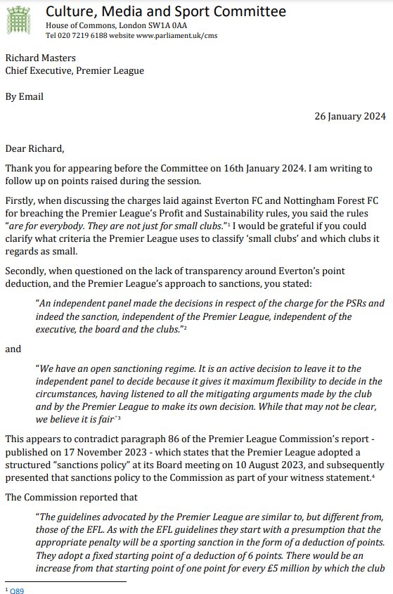 thebullensview's tweet photo. Today the DCMS has written to Richard Masters regarding comments made in front of their committee on January 16th. 🔵 

The letter 👇🏼 https://t.co/889vtSS4Fx