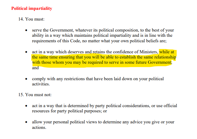 ChrisMusson's tweet photo. Civil Service Code, from Scot Gov website https://t.co/SEHvRgzkho