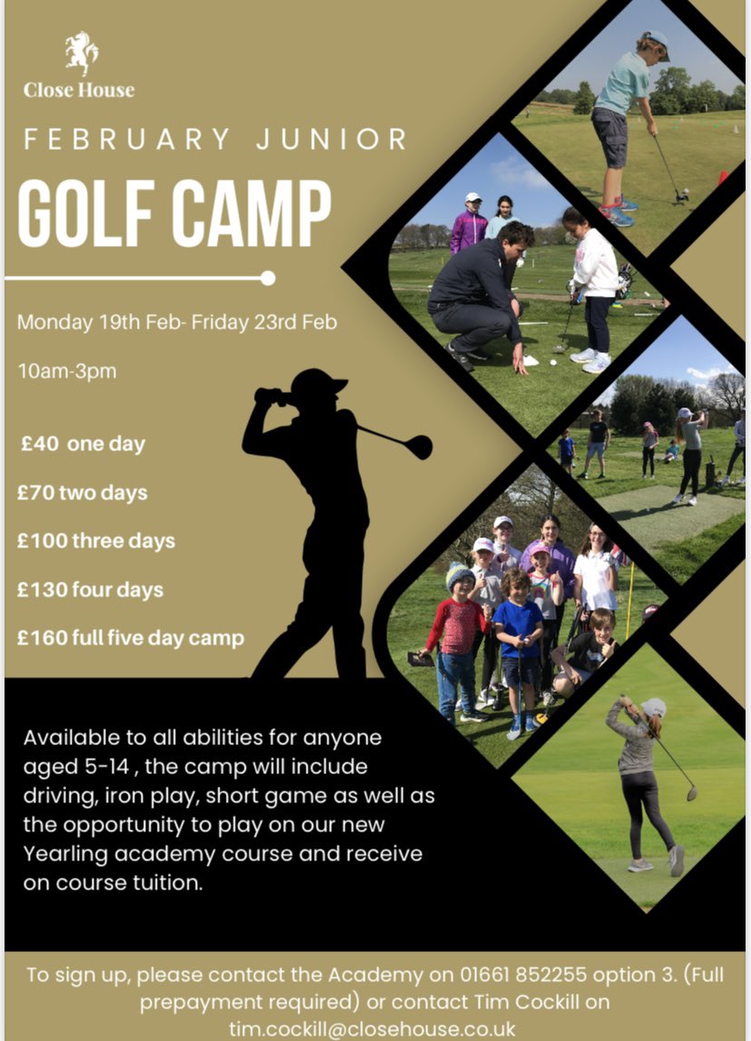 Tim Cockill (@timcockill) on Twitter photo Bookings now been taken for February half term Junior Golf Camp Close House. To make a booking please can the academy on 01661 852255 option 3 <a href="/SallyHintonPGA/">Sally Hinton PGA</a> <a href="/RetiredRoo17/">Will Robson PGA</a> <a href="/WestwoodLee/">Lee Westwood</a> <a href="/Lookafterurfeet/">Simon Robinson Golf</a> Bookings now been taken for February half term Junior Golf Camp Close House. To make a booking please can the academy on 01661 852255 option 3 <a href="/SallyHintonPGA/">Sally Hinton PGA</a> <a href="/RetiredRoo17/">Will Robson PGA</a> <a href="/WestwoodLee/">Lee Westwood</a> <a href="/Lookafterurfeet/">Simon Robinson Golf</a>