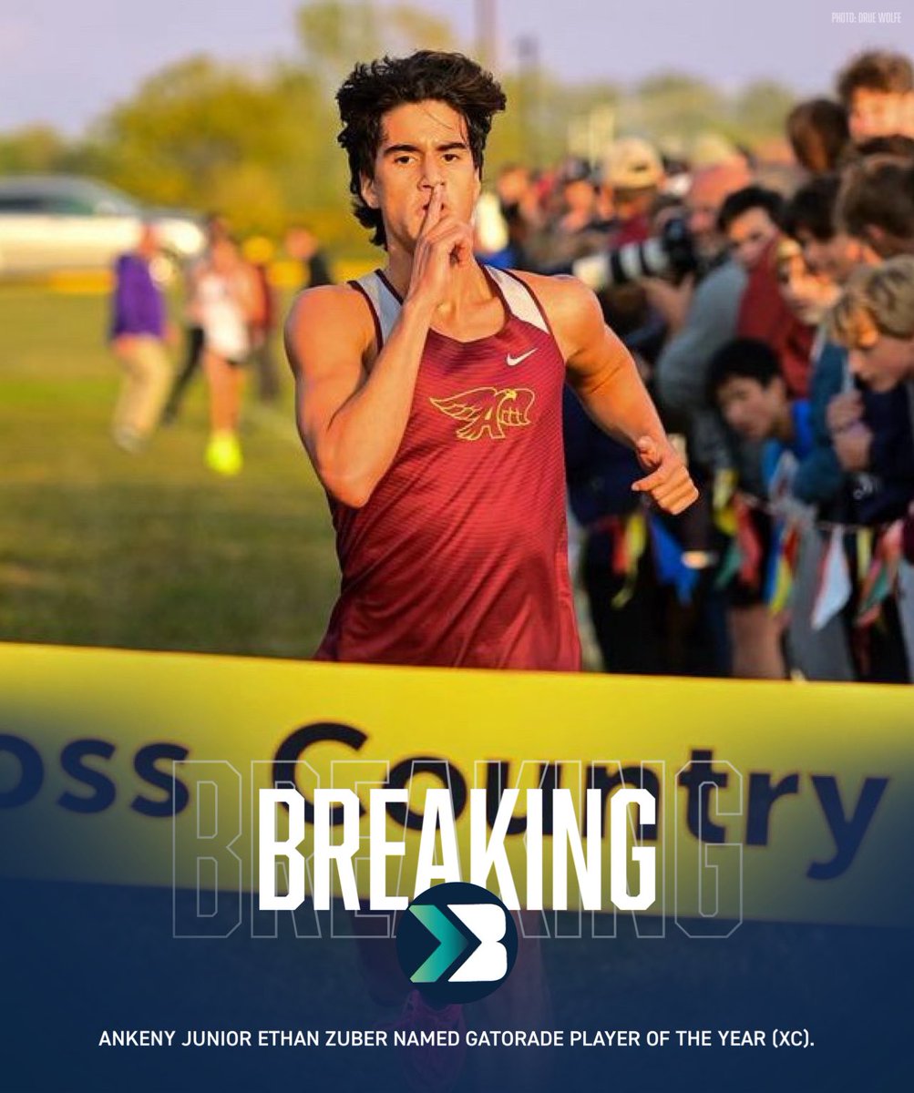 Bound_IA's tweet photo. ⚡️𝐆𝐀𝐓𝐎𝐑𝐀𝐃𝐄 𝐏𝐎𝐓𝐘⚡️

Ankeny junior Ethan Zuber has been named the @Gatorade XC runner of the year 🔥

Ethan Zuber won state this year with a 15:07 time and will be looking to repeat as a champ next year 👀 https://t.co/X6cV90rHpq