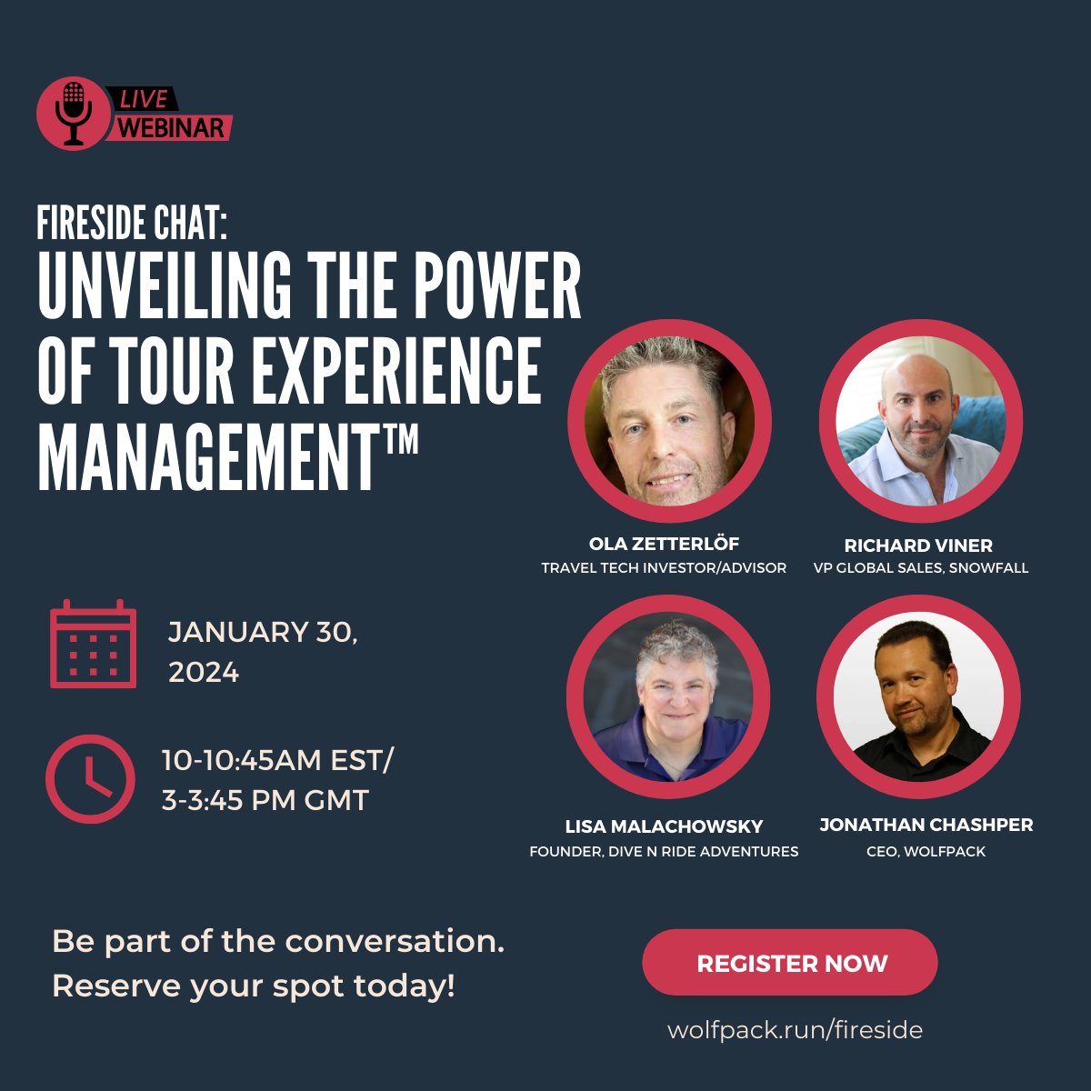 runwolfpackapp's tweet photo. 🔥 Join us for a Fireside Chat on Unveiling the Power of Tour Experience Management.

Don't miss the opportunity to explore why Tour Experience Management is the future of the tour industry in this 45-minute virtual Fireside Chat.

https://t.co/nB889L4bCT https://t.co/ASFUqMKAyR