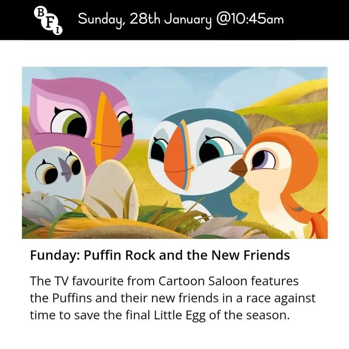 The @britishfilminstitute are continuing to celebrate 25 years of Cartoon Saloon this weekend with My Father's Dragon on Sat & a Puffin Rock and the New Friends Funday on Sun followed by a chance to watch the film on the big screen. whatson.bfi.org.uk