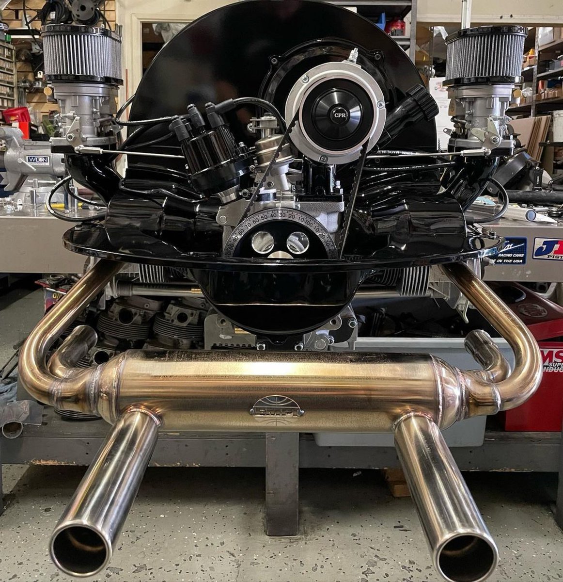 VwScat's tweet photo. From Anibal Chico Performance: Angel’s #1776cc all blacked out for his 56 Oval #VWBug. This is his second purchase; we had the joy of building his #SplitBus engine a few years ago. https://t.co/GWEYhpDLLU