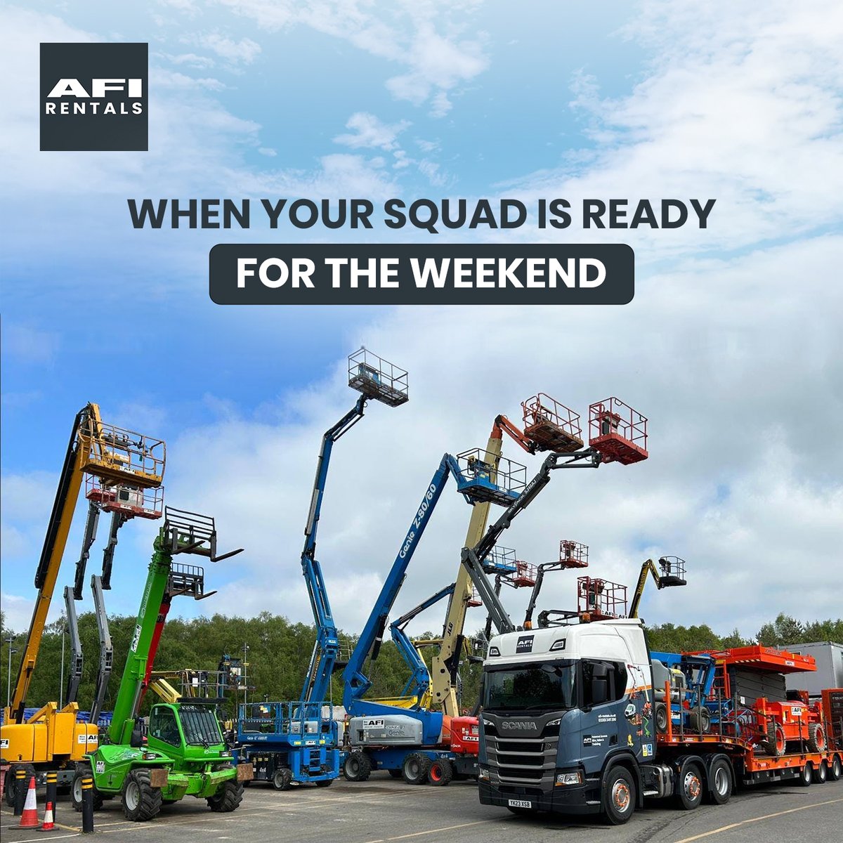 AFIRentals's tweet photo. ๐ AFI Rentals Full Squad Alert! ๐
๐ ๏ธ Whether you're reaching new heights or tackling tough angles, our fleet of MEWPs is ready to lift your weekend projects to the next level!
๐ https://t.co/esHVXI4OM1
๐ฑ Call:03301 340 200
#AFIRentals #ElevateYourWork #MEWPs https://t.co/rxSfcGLj8N