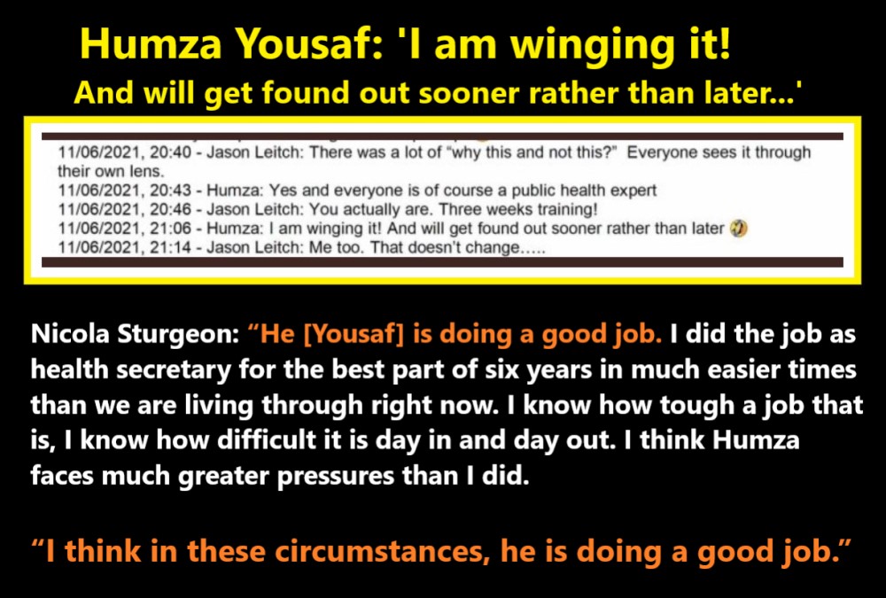 PantoPolitics22's tweet photo. Humza Yousaf (as Health Minister): I am winging it! And will get found out sooner rather than later 🤣 #HeSaidIt #UselessYousaf #WingingIt

Nicola Sturgeon (on Health Minister): He (Humza Yousaf) is doing a good job...' #okaydokey #SheSaidIt https://t.co/01FhUzpWIG