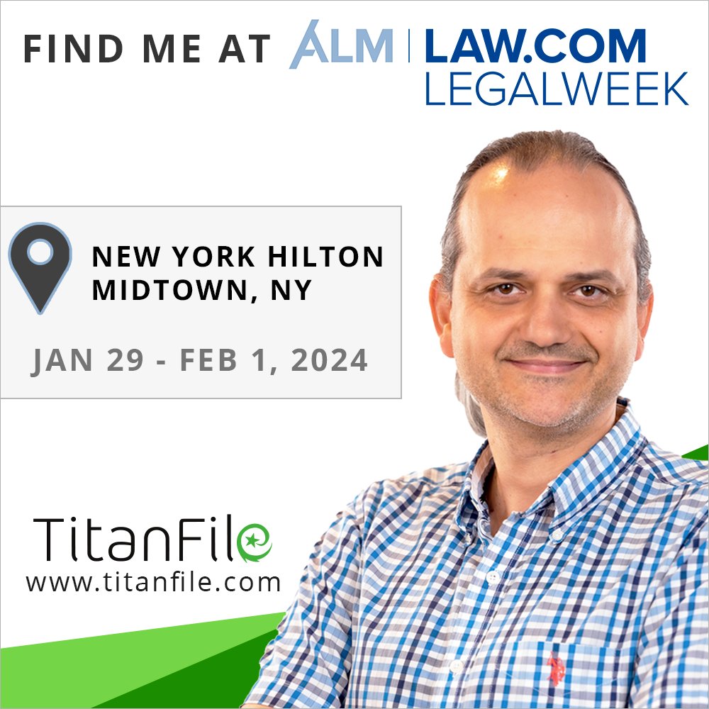 I'm excited to be heading to NYC next week with the @TitanFile team for #LegalWeek2024 at the Hilton Midtown. Looking forward to connecting with clients, partners, and friends in the legal industry, and to sharing insights and learning about the latest in #legaltech innovation.