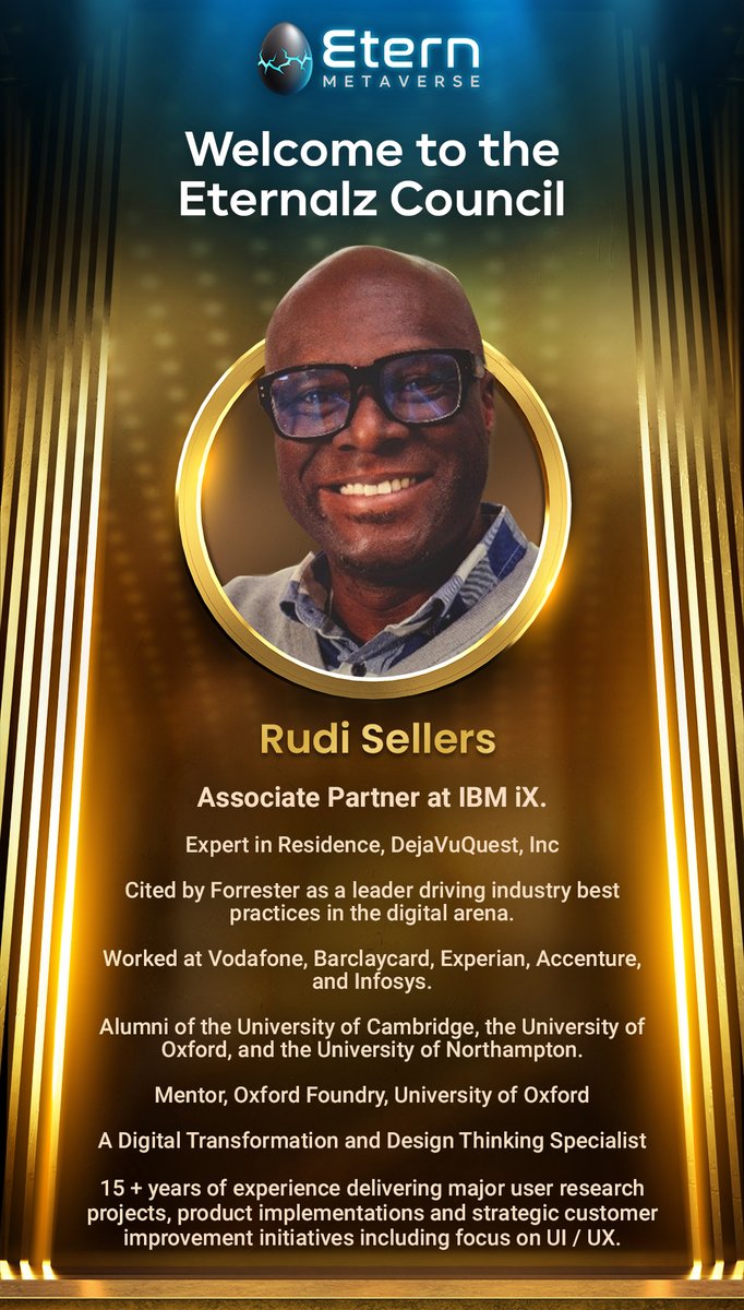 Etern (Metaverse) (@eternmeta) on Twitter photo ๐ Exciting News Alert!
Our Expert in Residence, <a href="/DejaVuQuest/">DejaVu Quest, Inc.</a> , <a href="/Roodboy/">Rudi Sellers</a> is now a part of the Eternalz Council! ๐
๐ค Associate Partner at <a href="/IBM/">IBM</a> iX
๐ง Expert in Residence, <a href="/DejaVuQuest/">DejaVu Quest, Inc.</a>
๐ Cited by Forrester as a leader driving industry best practices in the digital arena
๐ ๐ Exciting News Alert!
Our Expert in Residence, <a href="/DejaVuQuest/">DejaVu Quest, Inc.</a> , <a href="/Roodboy/">Rudi Sellers</a> is now a part of the Eternalz Council! ๐
๐ค Associate Partner at <a href="/IBM/">IBM</a> iX
๐ง Expert in Residence, <a href="/DejaVuQuest/">DejaVu Quest, Inc.</a>
๐ Cited by Forrester as a leader driving industry best practices in the digital arena
๐