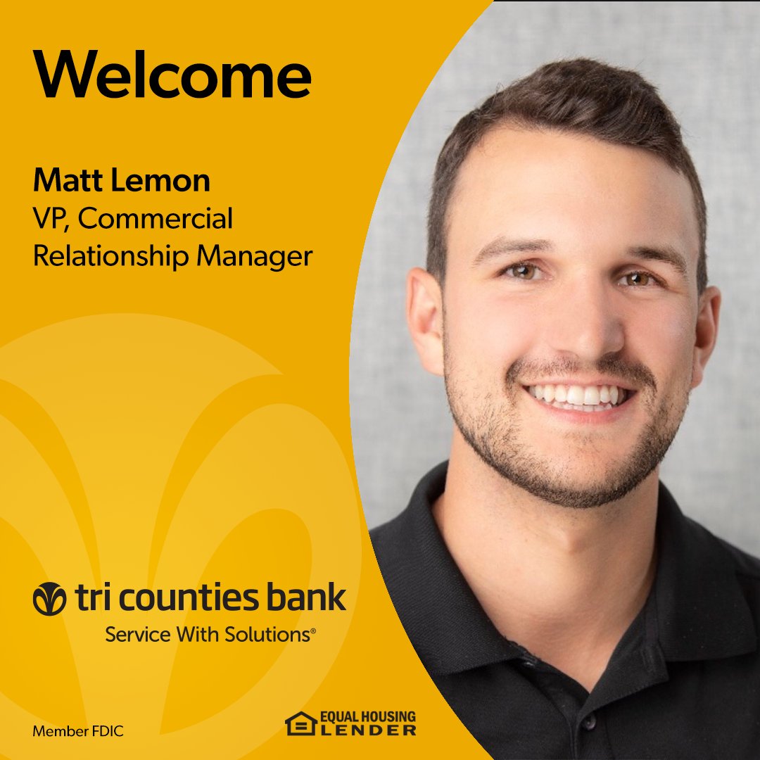 TriCountiesBank's tweet image. We are excited to announce that Matt Lemon has joined Tri Counties Bank as a Vice President, Commercial Relationship Manager, serving communities throughout California with a focus on the Central Valley. Please help us welcome Matt! #RelationshipBanking #MemberFDIC