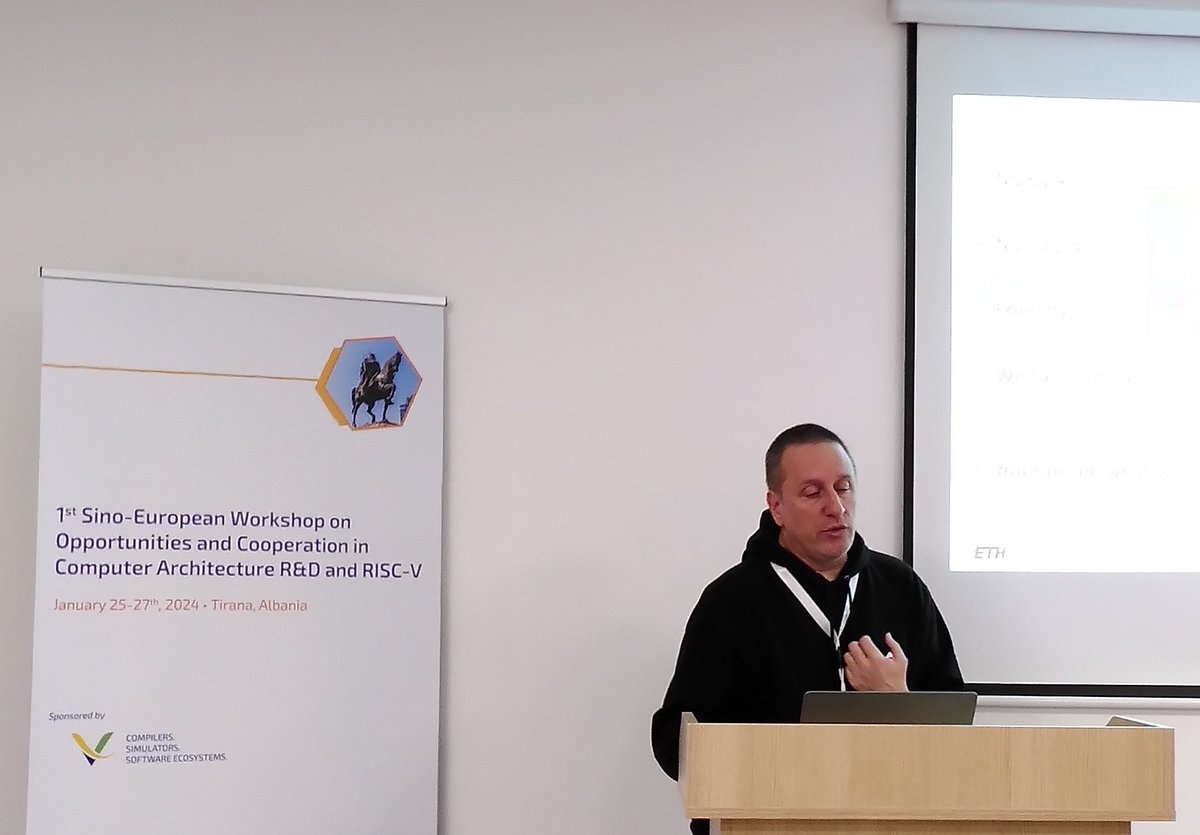 pulp_platform's tweet photo. Greetings from Tirana🇦🇱, the scene of the 1st Sino-European Workshop on Opportunities and Cooperation in Computer Architecture R&amp;D and RISC-V. We have Frank there representing PULP. Check out his talk "Lessons Learned from 10 years of Open Source HW": https://t.co/uLTQWenaVW https://t.co/VApkZZQiCp