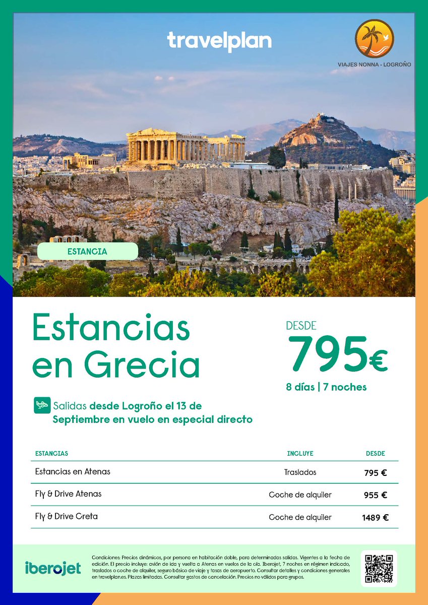 ViajesNonna's tweet photo. Novedad! El próximo 13 de septiembre tendremos la ocasión de viajar a Grecia en vuelo directo desde nuestro aeropuerto de Logroño. Podrás visitar Atenas, descubrir la Grecia Clásica o navegar en un crucero por las Islas Griegas...desde hoy a la venta en Viajes Nonna
@AeroRJL https://t.co/DLxlXVyUKi