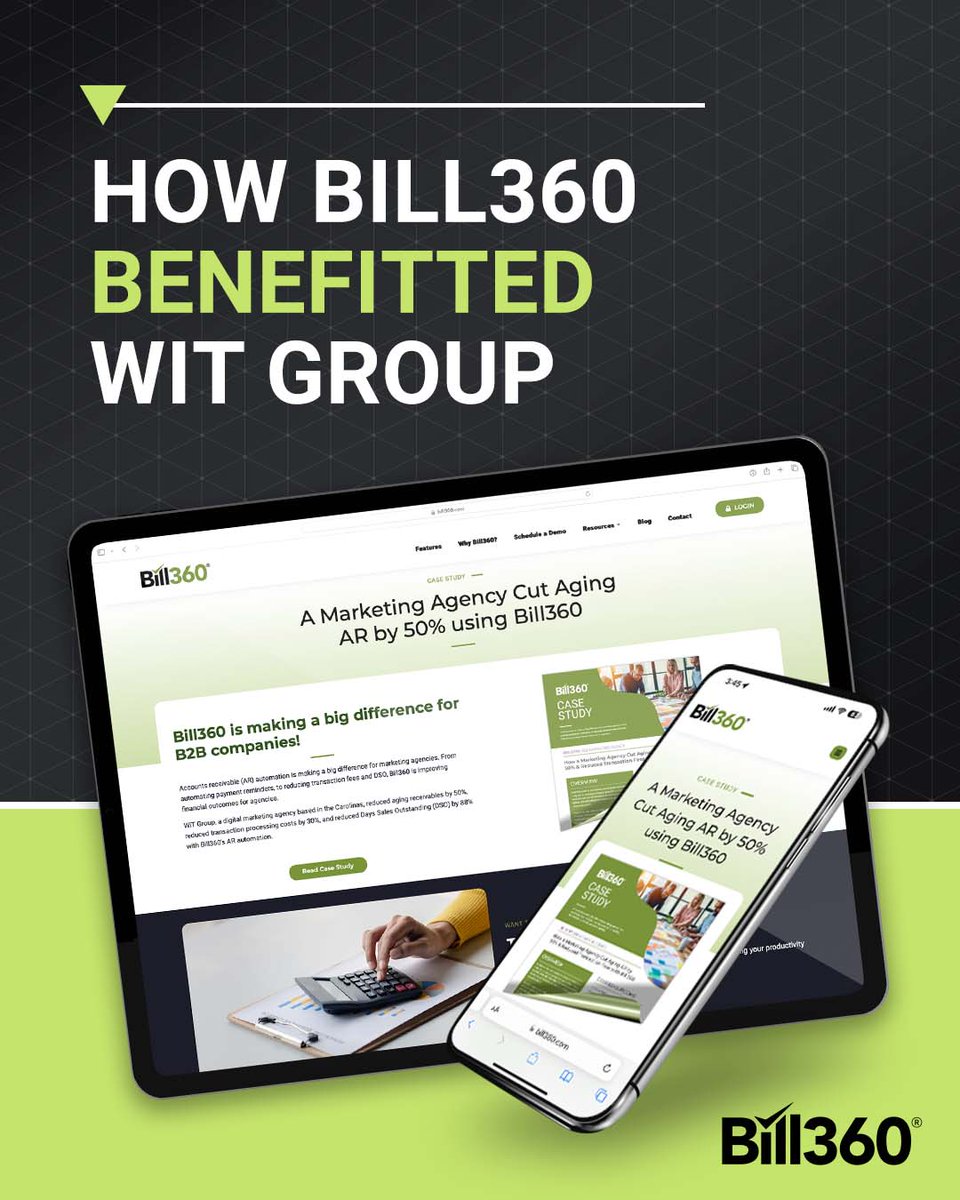 WiT Group, a marketing firm in North Carolina, saved money and time using AR automation from Bill360. Download our case study to learn more.

Download here: hubs.la/Q02g7hVS0

#Bill360 #ARAutomation #AccountsReceivable #CaseStudy #WiTGroup