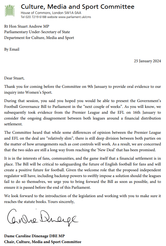 CommonsCMS's tweet photo. ⚽️We have written to the @DCMS Sports Minister @StuartAndrew urging the Government to bring forward the Football Governance Bill as soon as possible.

Read our Chair's @cj_dinenage comments 👇
https://t.co/3RgByXfAdp https://t.co/KICPpzTi2O