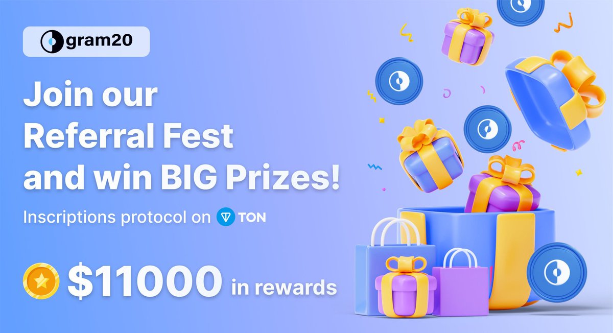 New airdrop: Gram20 (GRAM)
Total Reward: $10,000 in GRAM &amp; $1,000 in TON
Rate: ⭐️⭐️⭐️⭐️
Winners: 1,600 Random &amp; Top 100
Distribution: within a week after the airdrop ends

Bot Airdrop Link: t.me/Gram20referral…

#Airdrop #Airdrops #Airdropinspector #Gram20 #GRAM #BigAirdrop