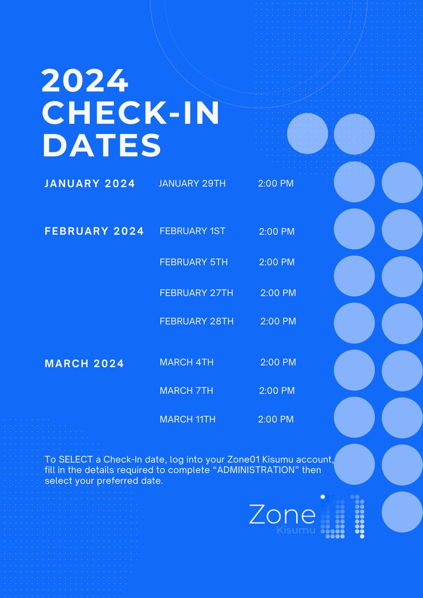 🚨UPDATE 🚨 We have new #CheckIn dates for all those who applied to join us in the past few weeks. If you played our online games successfully, log in to your account and select a check in date of your choice. Apply to join @Zone01Kisumu here learn.zone01kisumu.ke