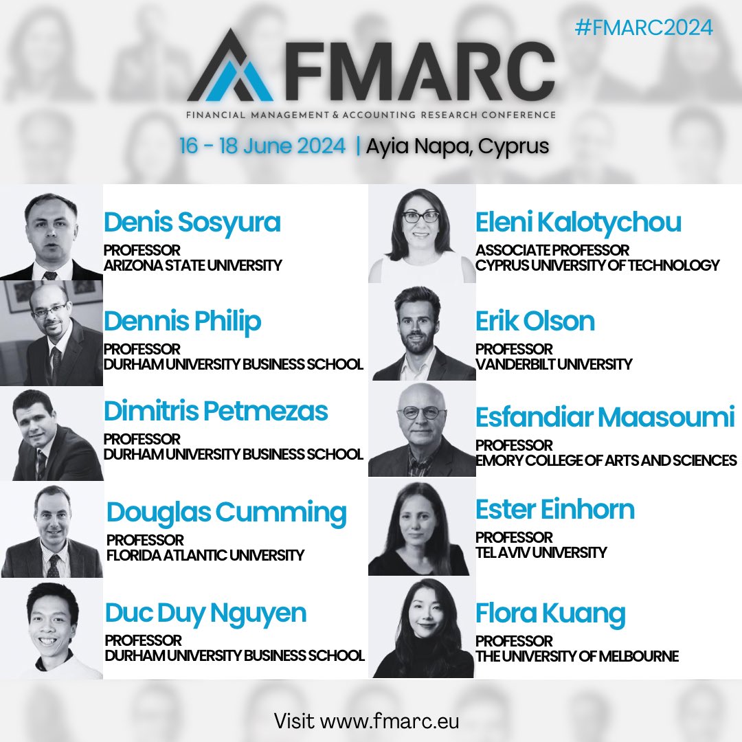 mediaFMARCconf's tweet photo. Introducing the Scientific Committee of FMARC 2024
We would like to thank all of them for accepting the invitation to become members of the Scientific Committe.
CallForPapers #FinanceResearch #AccountingResearch #FMARC2024 #AyiaNapa #FMARC #Conference https://t.co/qySr10nnFs