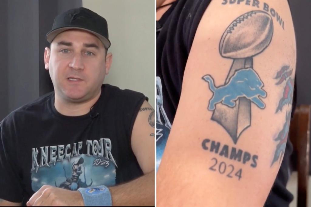 nypost's tweet photo. Lions fan that got Super Bowl tattoo before season : ‘Never been more sure of anything’ https://t.co/gt99TCJlak https://t.co/nVe4ACu9hx