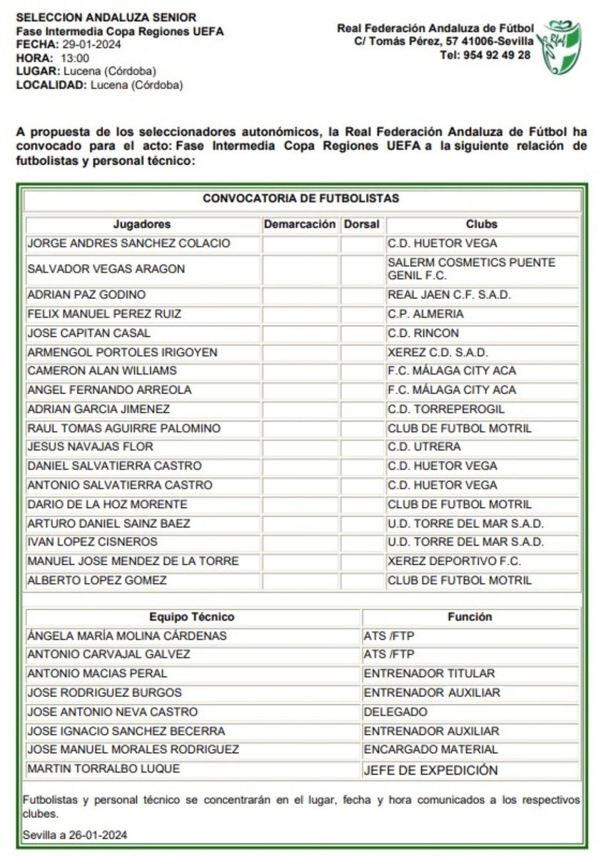Jorge Sánchez, Antonio y Dani Salvatierra han sido convocados por la selección andaluza para los cuartos de final de la #CopaDeLasRegiones de la UEFA.

¡Enhorabuena y a por todas!