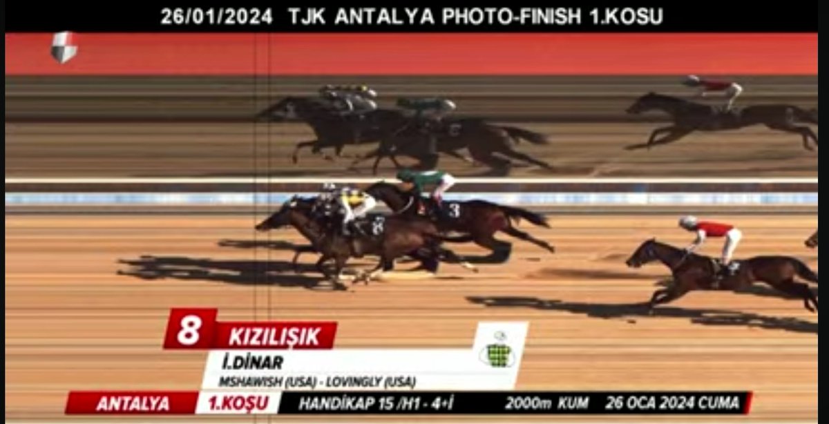 Atımız KIZILIŞIK 26 Ocak 2024 Cuma günü Antalya’da 2000 metre kum pistte  İsmail Dinar ile kazandı. Antalya ekibinin ellerine, emeklerine sağlık 🥇🧿🏇👏👏👏